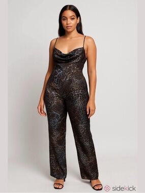 Guess Brown and Black Leopard Print Jumpsuit
